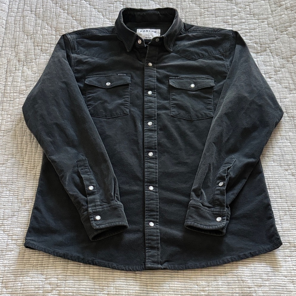 Poncho navy corduroy western pearl snap shirt